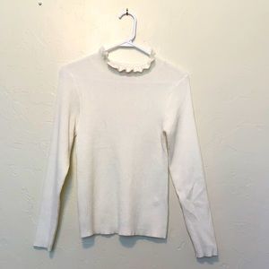 New, worn once White sweater with ruffled collar. Girls XL